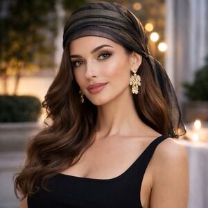 Italian Black Gold Shimmer Sheer Scarf Classic Chic Old Money Elevated Look‎